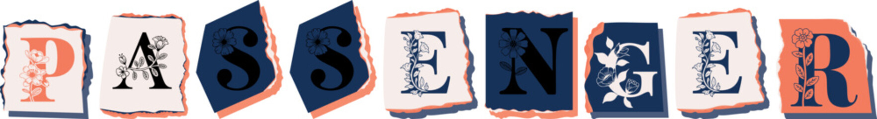 PASSENGER Floral Typography of a Concept Word � Elegant Torn Paper Letter Design