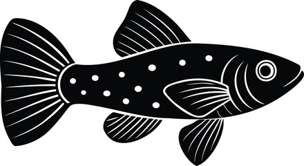 Stylized Black and White Illustration of a Spotted Fish with Distinct Fins