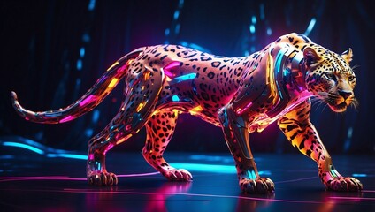 Futuristic Leopard Dashes Through Vibrant Light