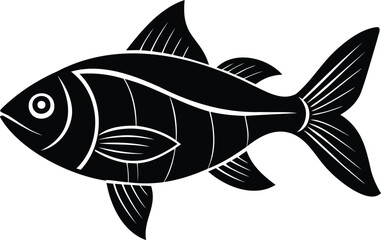 Striking Black and White Fish Illustration with Intricate Fin Details