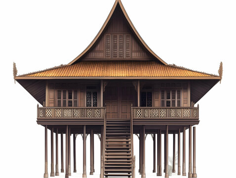 Aceh traditional house with high wooden stilts and rectangular gabled roof.