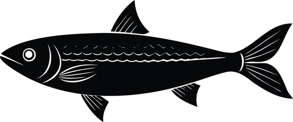 Black silhouette of a generic fish swimming in the ocean or sea