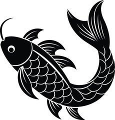 Stylized Silhouette of a Koi Fish with Detailed Scale Pattern and Fins