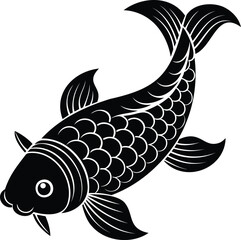 Elegant Black Koi Fish Illustration with Intricate Scale Details Design