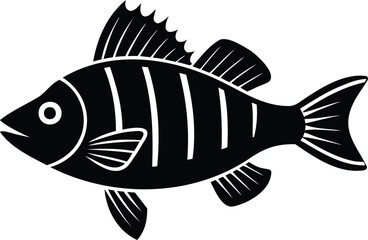 A clean and simple black and white illustration of a fish image