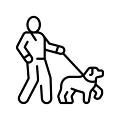 dog walking black line icon for digital and print projects.