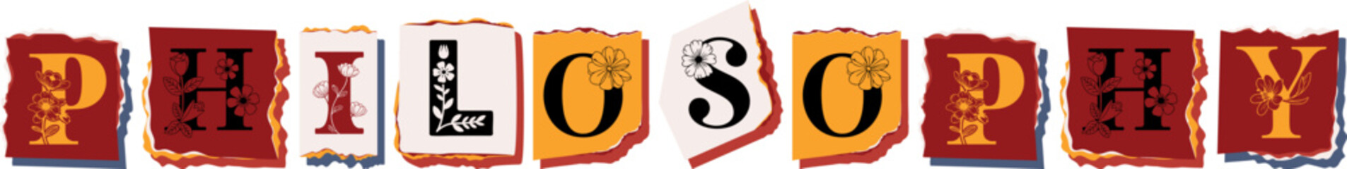 PHILOSOPHY Floral Typography of a Concept Word � Elegant Torn Paper Letter Design