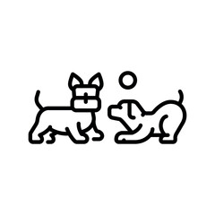 dogs play black line icon for digital and print projects.
