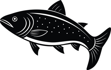 Elegant Black and White Depiction of a Spotted Fish on White Background