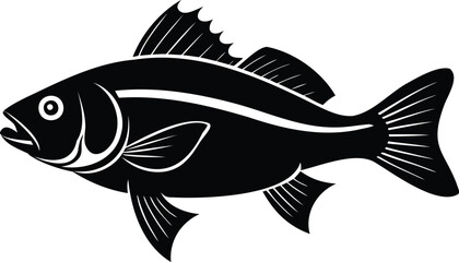 Striking Silhouette of a Fish with Fin Details on a White Background