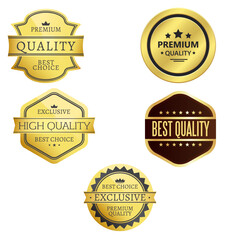 Set of high-quality badges in various styles and shapes, ideal for labels, promotions, certifications, seals, and premium product branding.