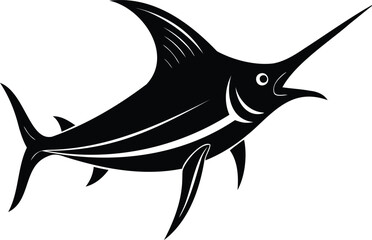 Bold black and white marlin fish vector illustration on white background