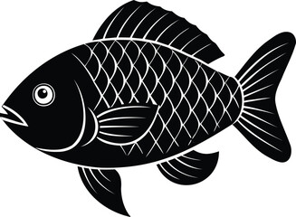 Elegant Black Silhouette Depiction of a Beautiful Freshwater Fish Swimming Freely