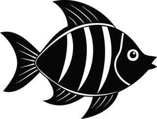 Striking Black and White Silhouette of a Tropical Striped Fish Illustration