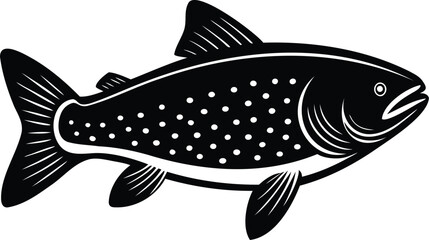 Monochrome vector illustration of a fish with spots in flat style design