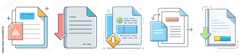 Aufkleber illustrative diagram depicting document processing workflow with download functionality and file han