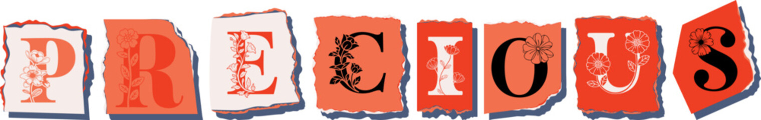 PRECIOUS Floral Typography of a Concept Word � Elegant Torn Paper Letter Design