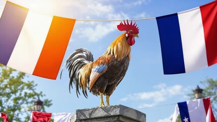 French Rooster Pride: National Symbol Amidst Festive Flags