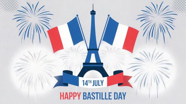 Bastille Day Celebration with Eiffel Tower and Fireworks