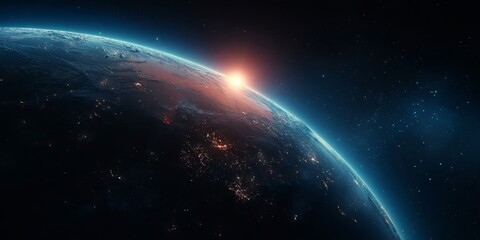 Obraz premium Beautiful Planet Earth at Sunset with a Glowing Galaxy Background, Ideal for Astronomy Enthusiasts