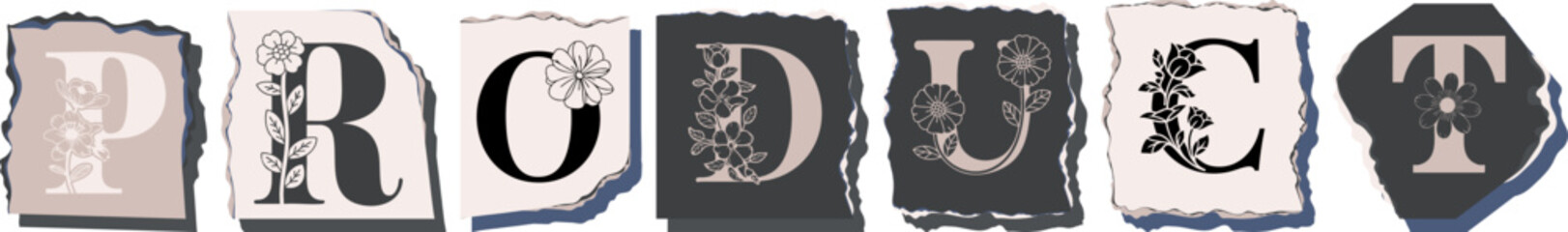 PRODUCT Floral Typography of a Concept Word � Elegant Torn Paper Letter Design