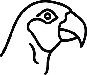 Single line drawing exhibits the stunning head and beak of a captivating macaw