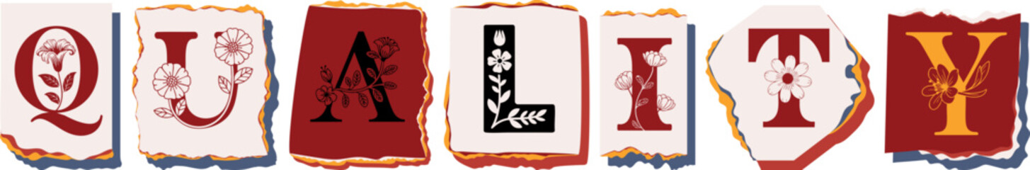 QUALITY Floral Typography of a Concept Word � Elegant Torn Paper Letter Design