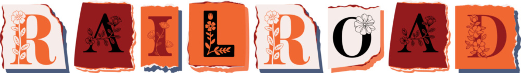 RAILROAD Floral Typography of a Concept Word � Elegant Torn Paper Letter Design