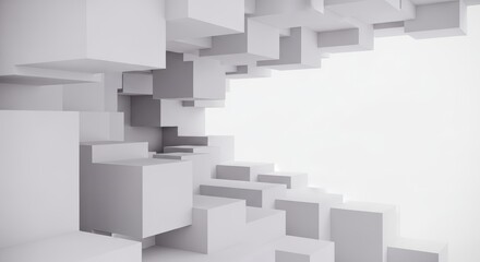 Abstract White Cubic Structure with Central Void