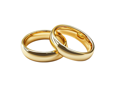 Two gold wedding rings, smooth, overlapping
