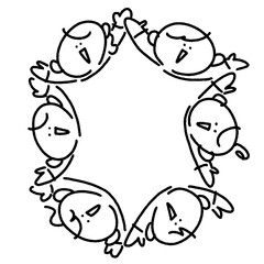 上を見上げて手を広げ円になる笑顔の人々