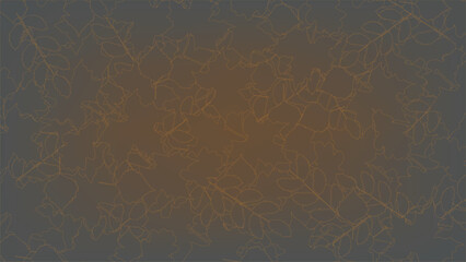 autumn background on gray color contours of maple, birch, oak and rowan leaves are drawn in gold color