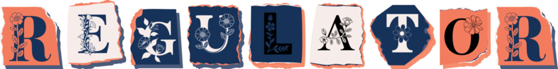 REGULATOR Floral Typography of a Concept Word � Elegant Torn Paper Letter Design