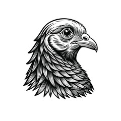 Detailed Black and White Bird Head Line Art Illustration: Majestic Avian Portrait Vector for Nature, Wildlife, and Symbolic Designs