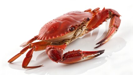 A single cooked red crab isolated on white background
