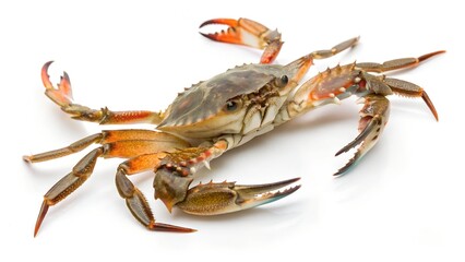 Single raw crab isolated on white background