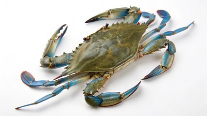 Single blue crab isolated on white background