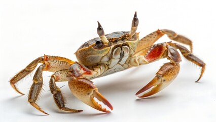 Closeup of a small crab isolated on white background