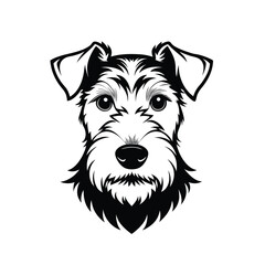 Detailed Black and White Airedale Terrier Dog Head Illustration: Energetic Breed Portrait Vector Art for Pet Products, Animal Logos, and Canine Enthusiast Designs