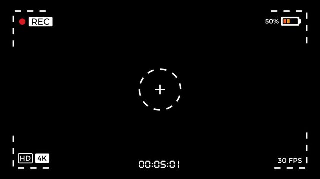Camera recording screen overlay with dashed line on Alpha channel. 4K Video