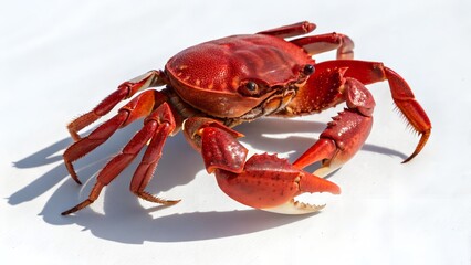 Vibrant red crab isolated on white background