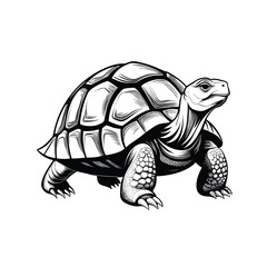 Detailed Black and White Giant Tortoise Ink Drawing: Realistic Reptile Vector Art for Wildlife, Longevity, and Nature-Themed Designs
