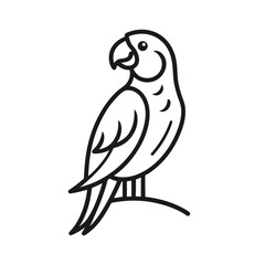 Minimalist Black and White Parrot Line Art Illustration: Simple Tropical Bird Vector Icon for Nature, Pet, and Exotic Animal Designs