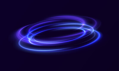 Abstract light speed lines neon rings glowing circles movement on black background vector illustration. Blue, Red , Purpure light effect. PNG.