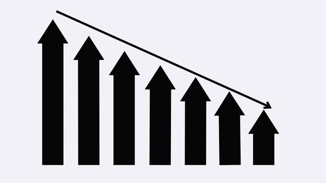Upward Arrows with Downward Trend Line Animation, Flat Minimal Business Graph Animation Featuring Animated Bars Displaying Financial Downward