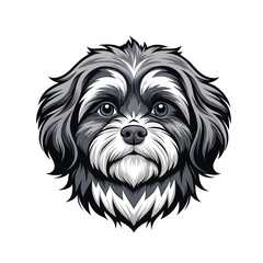 Detailed Monochrome Shih Tzu Dog Face Illustration: Cute Puppy Portrait Vector Art for Pet Lover Designs, Animal Logos, and Veterinary Graphics