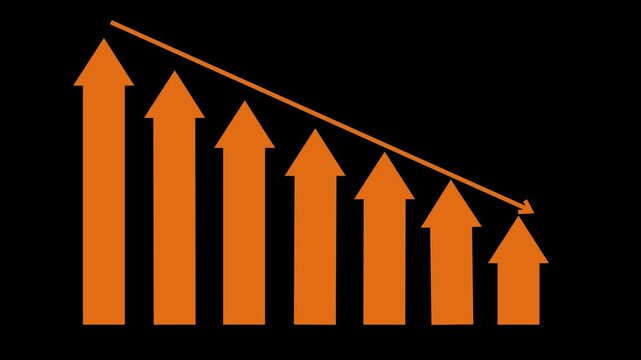Upward Arrows with Downward Trend Line Animation, Flat Minimal Business Graph Animation Featuring Animated Bars Displaying Financial Downward
