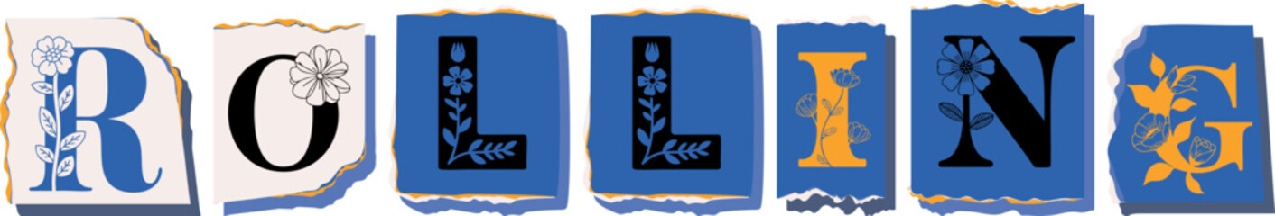 ROLLING Floral Typography of a Concept Word � Elegant Torn Paper Letter Design