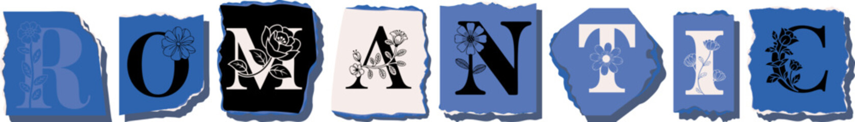 ROMANTIC Floral Typography of a Concept Word � Elegant Torn Paper Letter Design