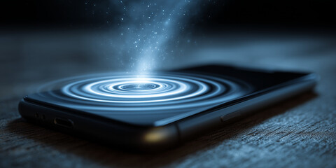  Spiral signal rising from phone visualizes AI audio pattern recognition